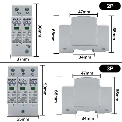 Power Surge Protective Device SPD Arrester Low Voltage House 2P 3P Surge Voltage Protection DC 12V 24V 48V 500V 800V 1000V 40KA by 54Grid - Renewable Energy Store