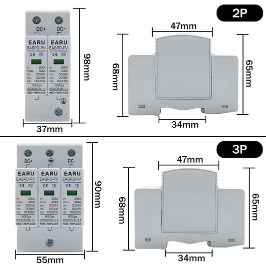 Power Surge Protective Device SPD Arrester Low Voltage House 2P 3P Surge Voltage Protection DC 12V 24V 48V 500V 800V 1000V 40KA by 54Grid - Renewable Energy Store