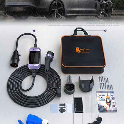 feyree Type2 /Type1 /GBT /TS-NACS 4.3inch Touch Screen EV Charger 32A 7kW 1P Portable Charger Smart APP WiFi Control for EV Cars