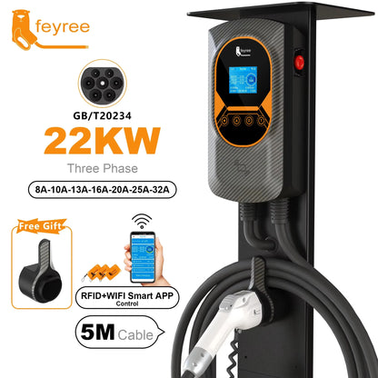 feyree GB/T Socket 32A 7.6KW 1 Phase 22KW 11KW 3Phase Smart APP WIFI Control