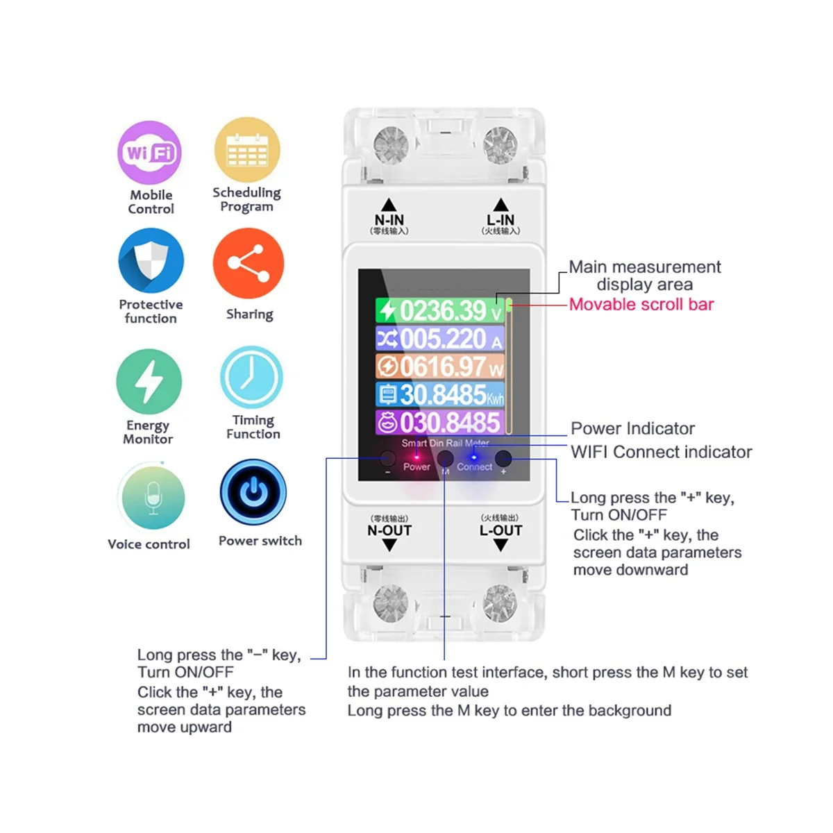 AT2PW 100A Tuya WIFI Din Rail Energy Meter Smart Switch Remote Control AC 220V 110V Digital Volt Amp Kwh Frequency Factor Meter by 54Grid - Renewable Energy Store