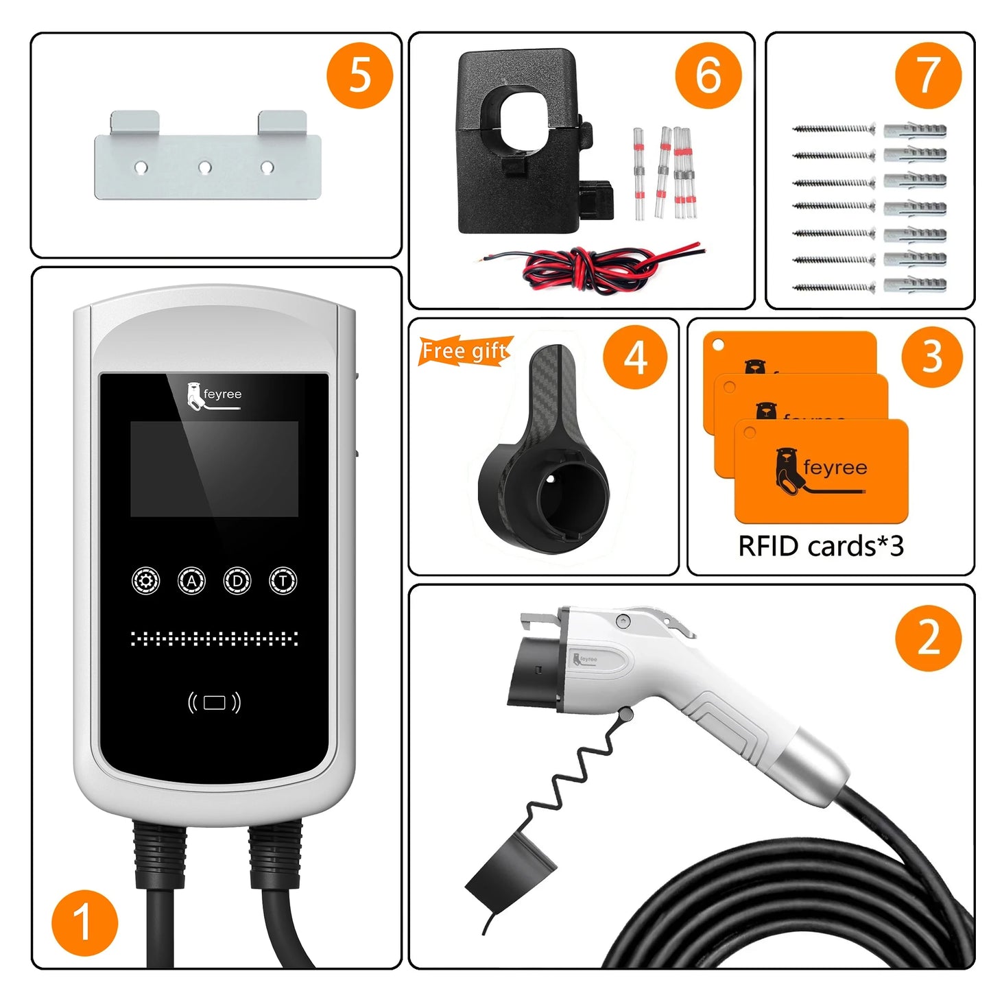 feyree Type1 32A 7.6kW EVSE Wallbox 4.3inch screen Dynamic Load Balancing 40A9.6kW50A12kW EV Charger Smart APP with Charging LOG