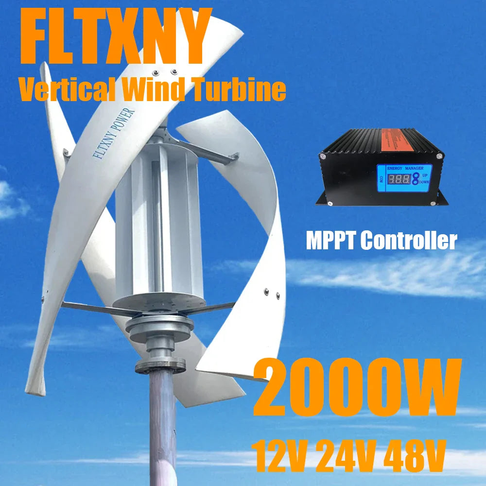 2000w Vertical Axis Wind Turbine Generator Complete Set 48v Windmill 220v AC Output Household Kit With Controller Inverter by 54Grid - Renewable Energy Store