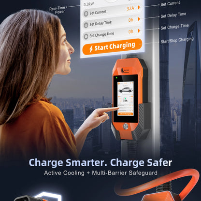 feyree Touch Screen Portable EV Charger Type2 / Type1 / GBT / TS-NACS Socket EV Charger 32A 7KW 1 Phase Smart APP Wi-Fi Control