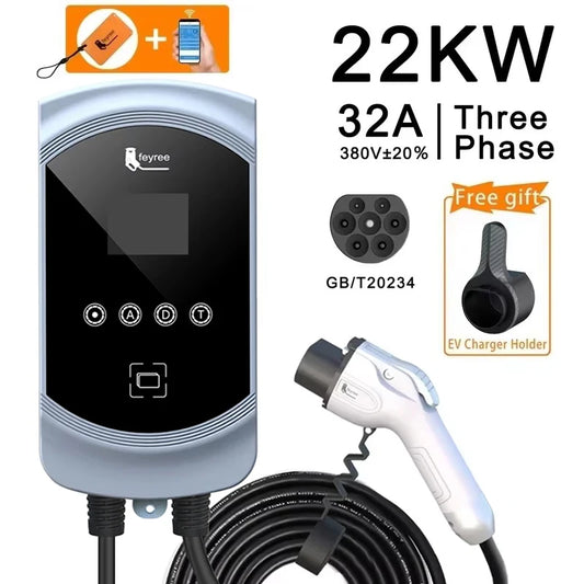 feyree EV Charger GB/T Socket 22KW 11KW 3Phase Fast Charging EVSE Wallbox 32A 7KW 1Phase Smart WIFI APP Control for Electric Car