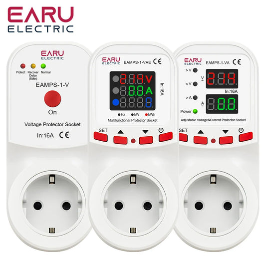 Voltage Surge Current Limiter Protector EU Socket Plug 16A AC230V 50/60Hz Power Energy Monitor kWh Meter Refrigerato Protector
