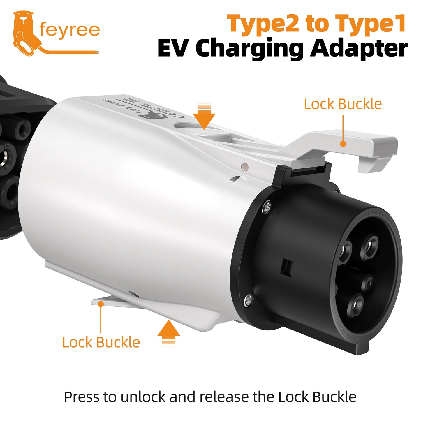 feyree EV Charger Adapter Type2 IEC62196-2 to Type1 Car Charging Socket AC Charger Adapter 32A 1Phase 3.5KW 7KW Max Electric Car