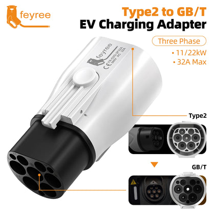 Feyree EV Charger Adapter Type 2 IEC 62196-2 to GB/T Converter for China Standard Electric Vehicle Charging EV Connector 16A 32A