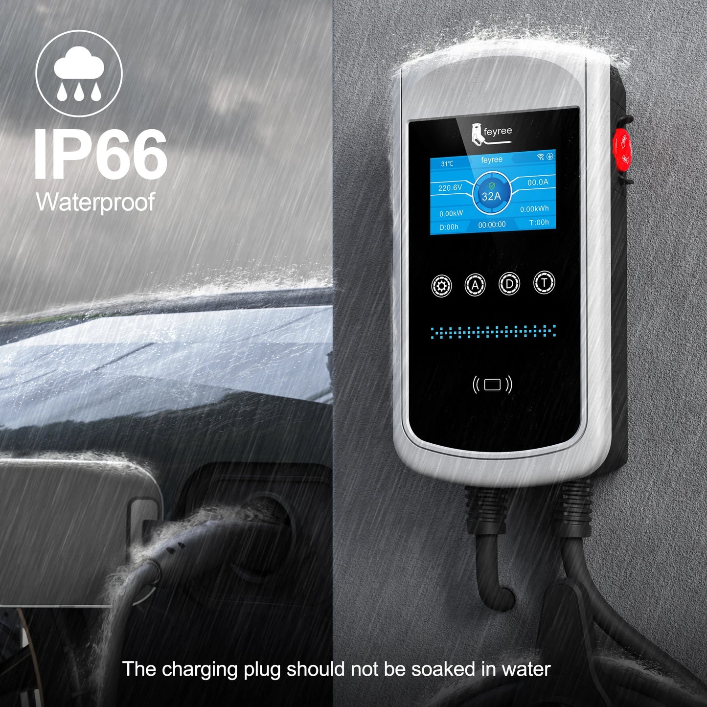 feyree Dynamic Load Balancing EV Charging Station 32A 7kW TS-NACS Charger Plug Car Charger EVSE Wallbox 9.6kW 12kW APP Control