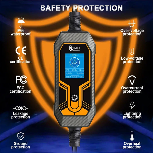 feyree Portable EV Charger Wallbox Tesla 7KW 32A 1Phase Level 2 with 5m Cable Current Adjustable for all Tesla Models 3/Y/S/X by 54Grid - Renewable Energy Store