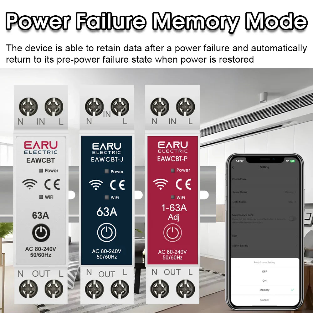 Tuya MCB WiFi Smart Circuit Breaker 1P+N 63A Timer Power Energy kWh Voltage Current Meter Protector Voice Remote Control Switch