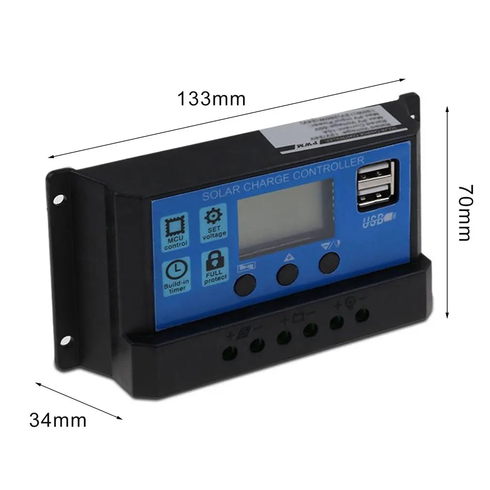 FLTXNY 12V 24V Auto Recognition Solar Panel PV Regulator Battery Charger PWM Solar Charge Controller LCD Dualusb 5V Output by 54Grid - Renewable Energy Store