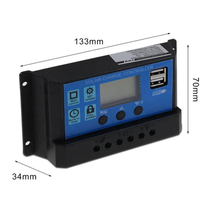 FLTXNY 12V 24V Auto Recognition Solar Panel PV Regulator Battery Charger PWM Solar Charge Controller LCD Dualusb 5V Output by 54Grid - Renewable Energy Store