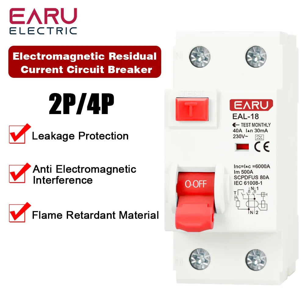 2P 32A 10/30/100/300mA Type A RCCB RCD ELCB Electromagnetic Residual Current Circuit Breaker Differential Breaker Safety Switch