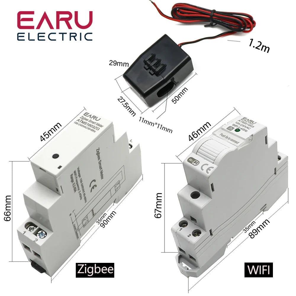 Tuya Smart WiFi Zigbee Electricity KWH Meter Din Rail Single Phase AC 110V 240V 50A 63A CT AC Meter App Real Time Monitor Power by 54Grid - Renewable Energy Store