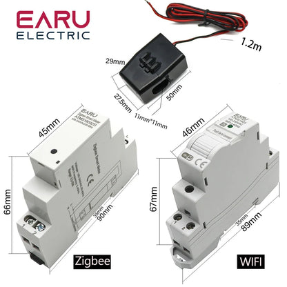 Tuya Smart WiFi Zigbee Electricity KWH Meter Din Rail Single Phase AC 110V 240V 50A 63A CT AC Meter App Real Time Monitor Power by 54Grid - Renewable Energy Store