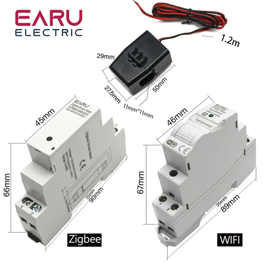 Tuya Smart WiFi Zigbee Electricity KWH Meter Din Rail Single Phase AC 110V 240V 50A 63A CT AC Meter App Real Time Monitor Power by 54Grid - Renewable Energy Store