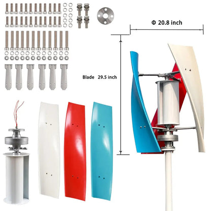 Vertical Wind Turbine Generator Free Energy Windmill Power 2000W 1500W 12V 24V 48V 3 Blades With Mppt Charge Controller - 54Grid - Renewable Energy Store