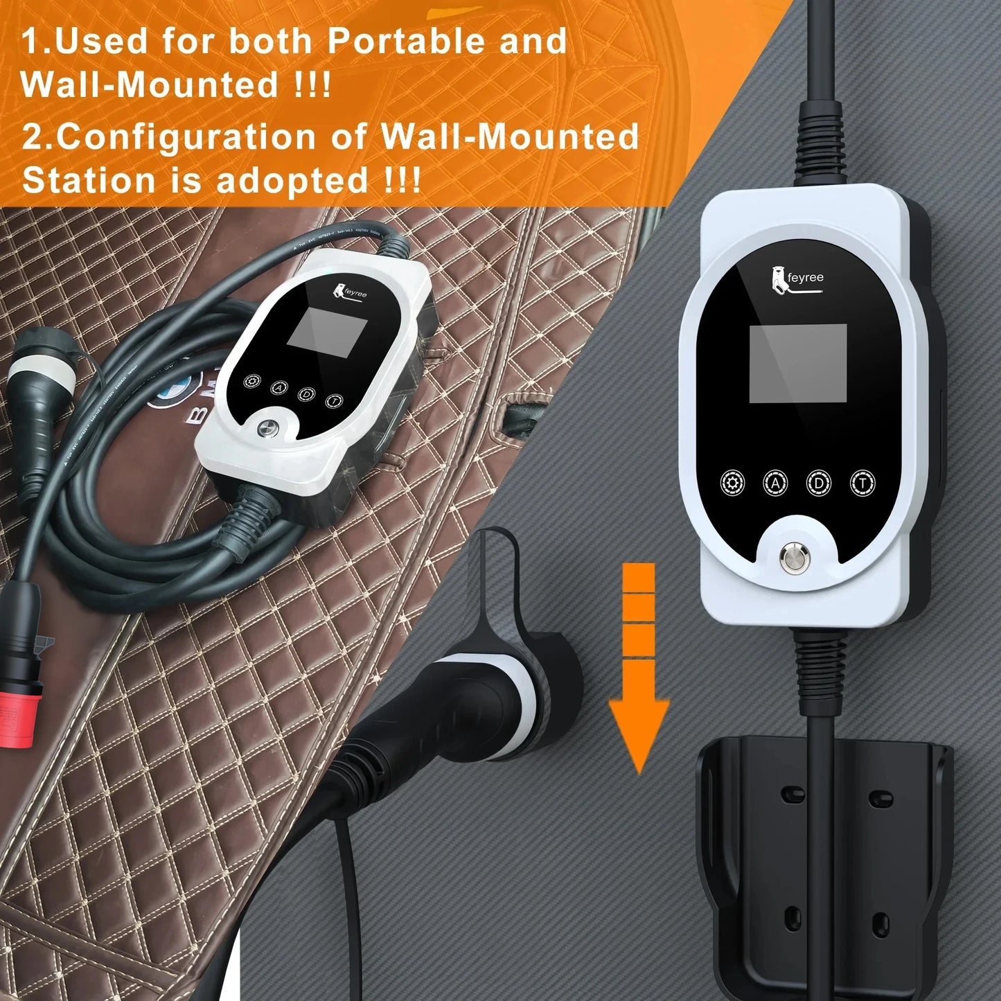 feyree 22KW Type2 Cable EVSE Wallbox & Portable EV Charger 32A 3Phase Wi-Fi APP Smart Fast Charging Station for Electric Vehicle