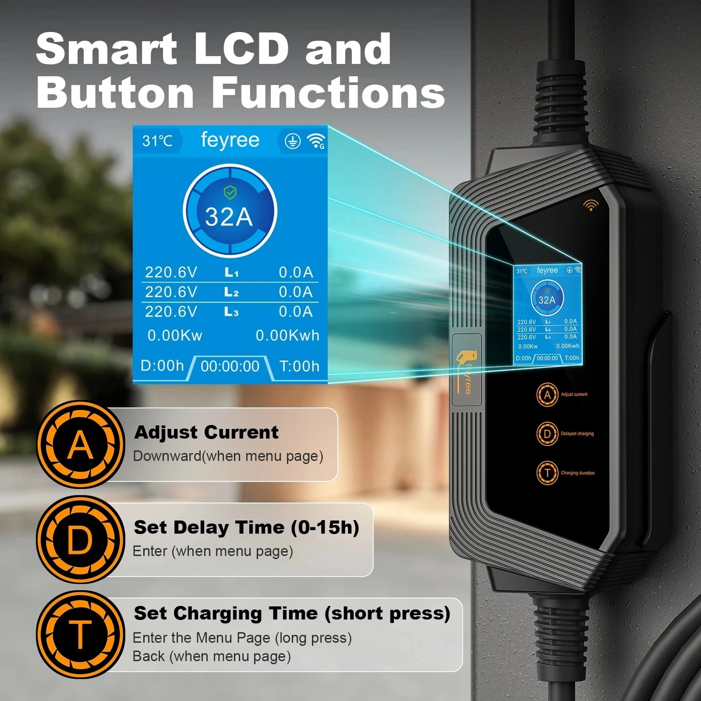 feyree Type2 22KW 32A 3Phase EV Charger Wi-Fi APP Control EVSE Portable Charging Box Charging Station for Electric Car Charger