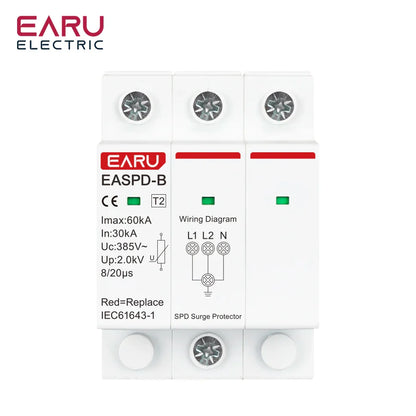 SPD AC 385V 1P 2P 3P 4P 20KA 30KA 40KA 60KA House Lightning Surge Protector Protective Solar PV Low-Voltage Arrester Device
