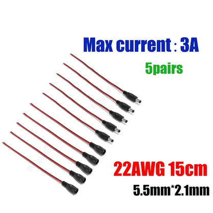 12V 3A DC Power Pigtail Cable 20 18 AWG Male Female Connector by 54Grid - Renewable Energy Store