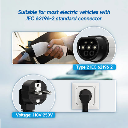 AFYEEV Portable Type2 IEC62196-2 EV Charger 16A GB/T EVSE Charging Cable Type1 SAE J1772 EU Plug Controller Wallbox for Car