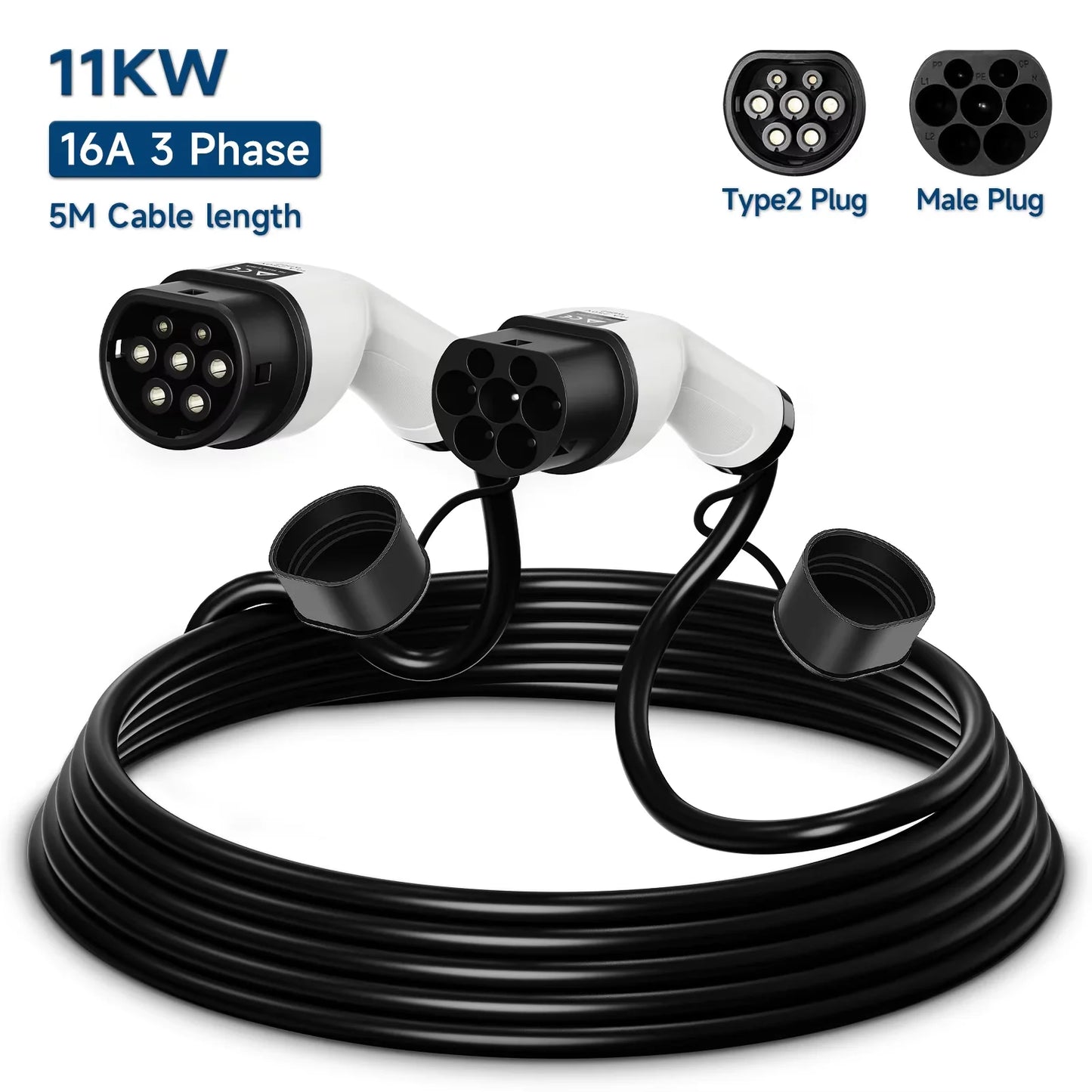 EV charging cable Electric car charger 32A three-phase 22kw IEC 62196 32A EVSE kit EV cable type 2 to type 2