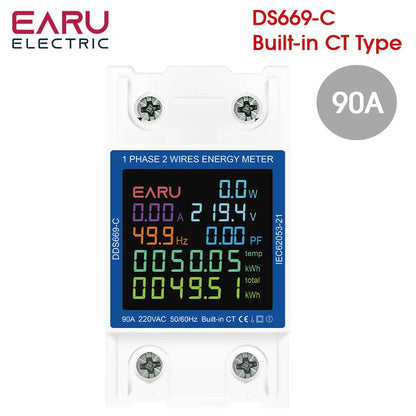 Din Rail AC Monitor 110V 220V Voltage Current Power Factor Active kWh Reset Zero Electric Energy Frequency Meter Voltmeter AMP
