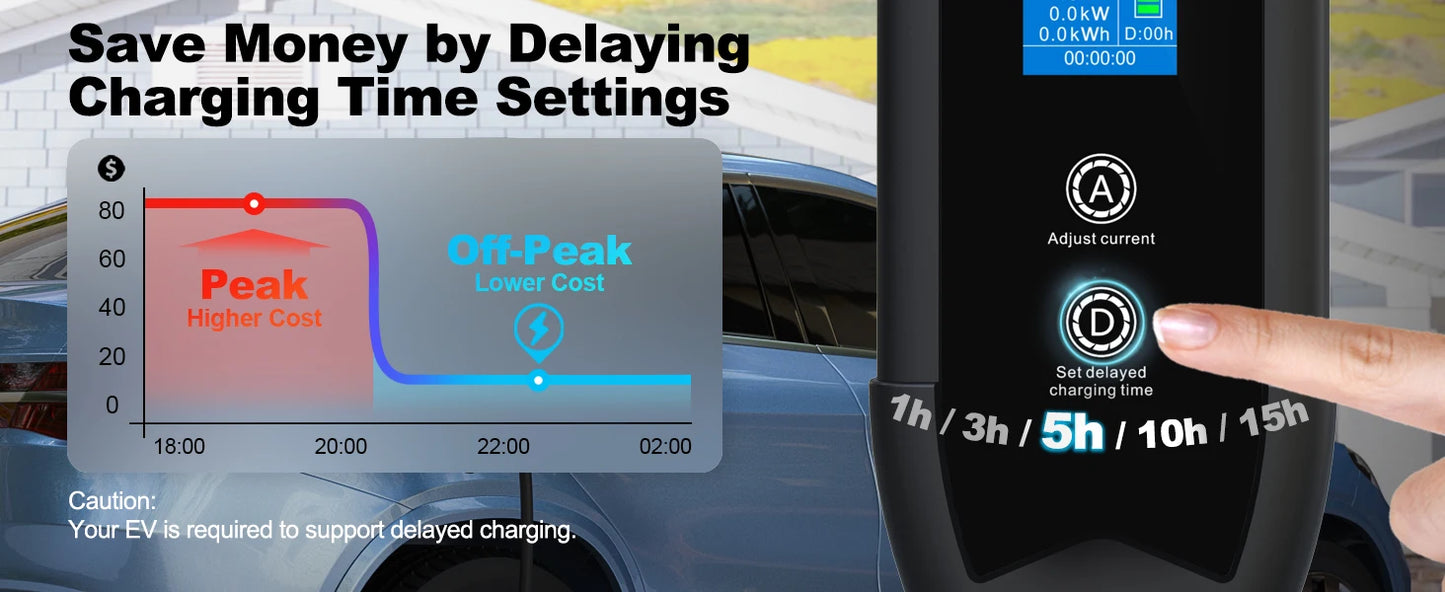 feyree 3.5KW TS-NACS Charger Plug EV Charger Portable 1.8" LCD Screen with Set Delay Schedule Charging Station for Tesla Cars
