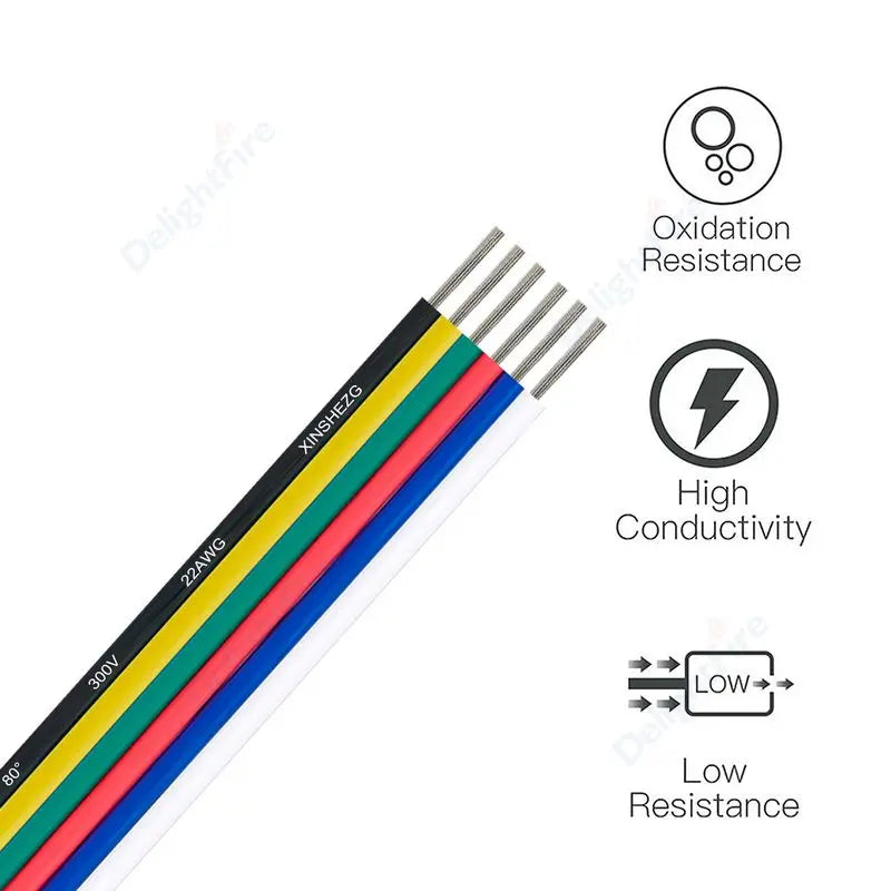 6Pin Extension Electronic Cable 22 20 18 AWG PVC Insulation for RGBWW RGB+CCT LED Strips by 54Grid - Renewable Energy Store