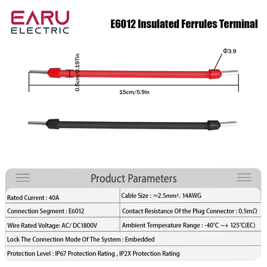 10 Pairs Red Black 15CM 2.5mm² 14AWG Photovoltaic PV Solar Cable Wire with E6012 Terminals for Solar Power Combiner Box Wiring