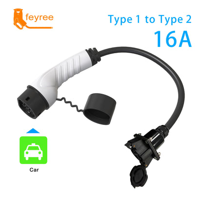 feyree Type1 j1772 female Socket to 16A 32A Type2 IEC62196-2 EVSE Car Side EV Charger Adapter 0.5m Cable for Electric Vehicle