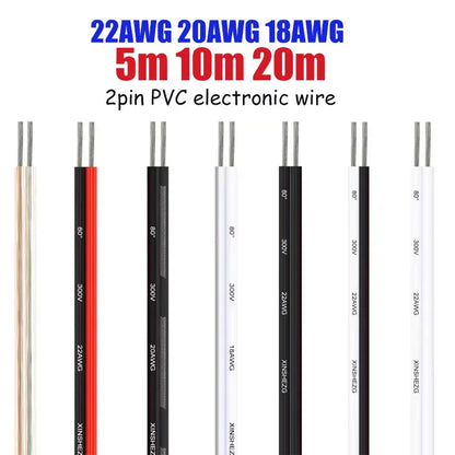 5M/10M/20M 2Pin 12V 24V Tinned Copper Electrical Wire PVC Insulated LED Strip Cable 22 20 18 AWG by 54Grid - Renewable Energy Store