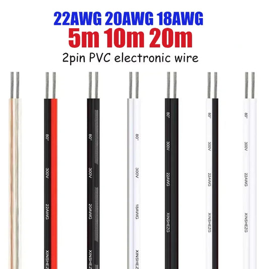 5M/10M/20M 2Pin 12V 24V Tinned Copper Electrical Wire PVC Insulated LED Strip Cable 22 20 18 AWG by 54Grid - Renewable Energy Store
