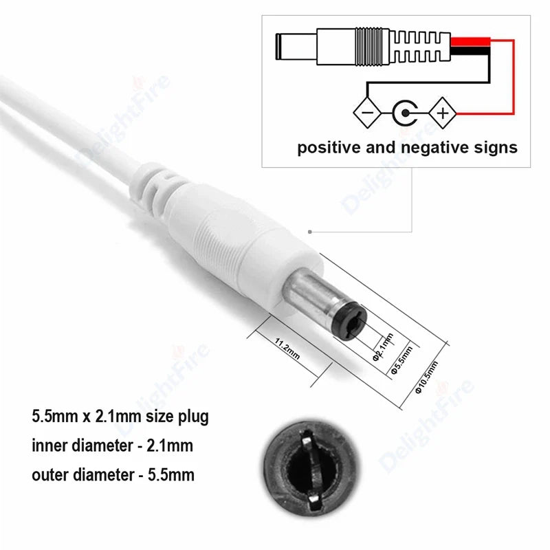 22AWG 3A 12V DC Power Pigtail Cable Male Female 5.5mm 2.1mm Barrel Jack 90 Degree Right Angle by 54Grid - Renewable Energy Store
