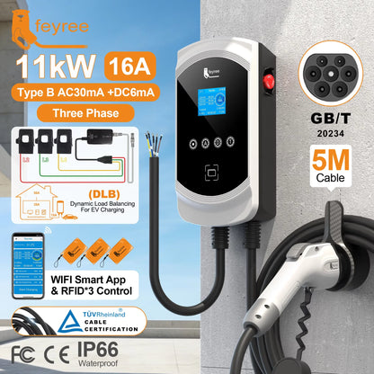 feyree EV Charger GB/T Socket Dynamic Loading Balance Charging Station 7kW 11kW 22kW APP Control for Electric Car EVSE Wallbox