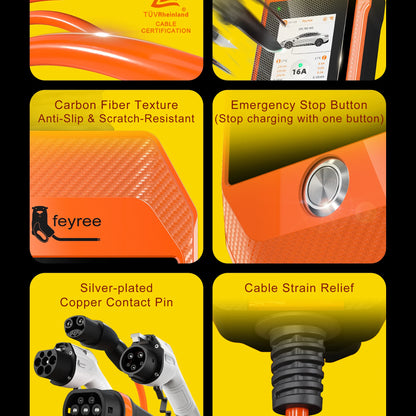 feyree 4.3inch Touch Screen Portable EV Charger Type2 / Type1 / GBT / TS-NACS EV Charger 16A 3.5kW 1Phase Smart APP WiFi Control