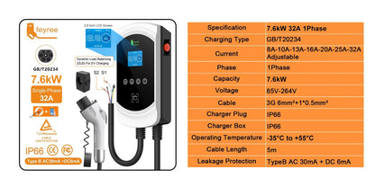 feyree EV Charger GB/T Socket Dynamic Loading Balance Charging Station 7kW 11kW 22kW APP Control for Electric Car EVSE Wallbox