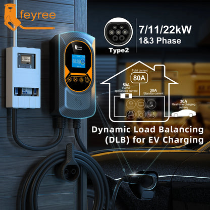 feyree DLB EV Charger Wallbox Type 2 Home Charger Smart Energy Management Balance Charging Plan APP Control EVSE Charger Station
