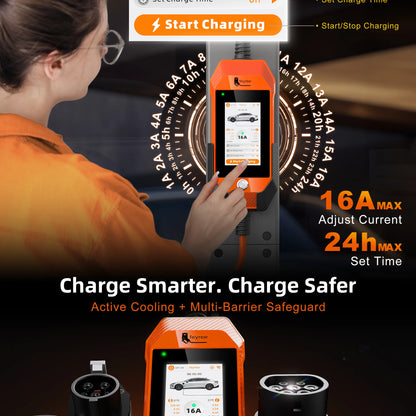 feyree 4.3inch Touch Screen Portable EV Charger Type2 / Type1 / GBT / TS-NACS EV Charger 16A 3.5kW 1Phase Smart APP WiFi Control