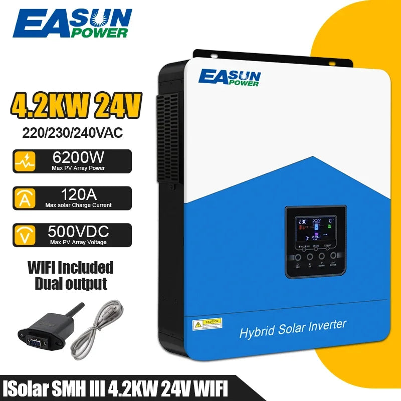 EASUN 4200W 24V Hybrid Solar Inverter - Pure Sine Wave, MPPT 120A Solar Controller, AC 220-240V, Built-in WiFi by 54Grid - Renewable Energy Store