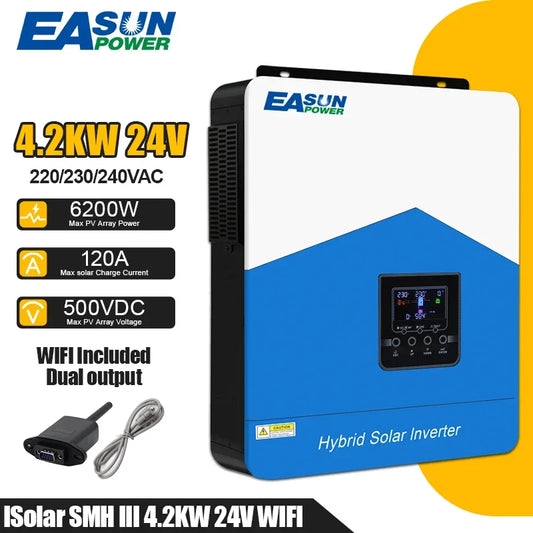 EASUN 4200W 24V Hybrid Solar Inverter - Pure Sine Wave, MPPT 120A Solar Controller, AC 220-240V, Built-in WiFi by 54Grid - Renewable Energy Store