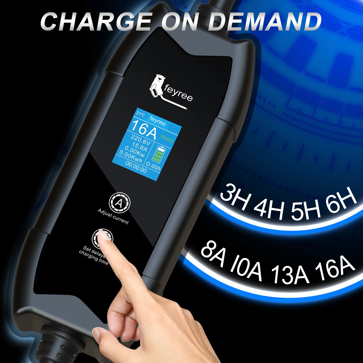 feyree EV Charger Portable 3.5kW TS-NACS Charger Plug 1.8" LCD Screen with Set Delay Schedule Charging Station for Tesla Cars