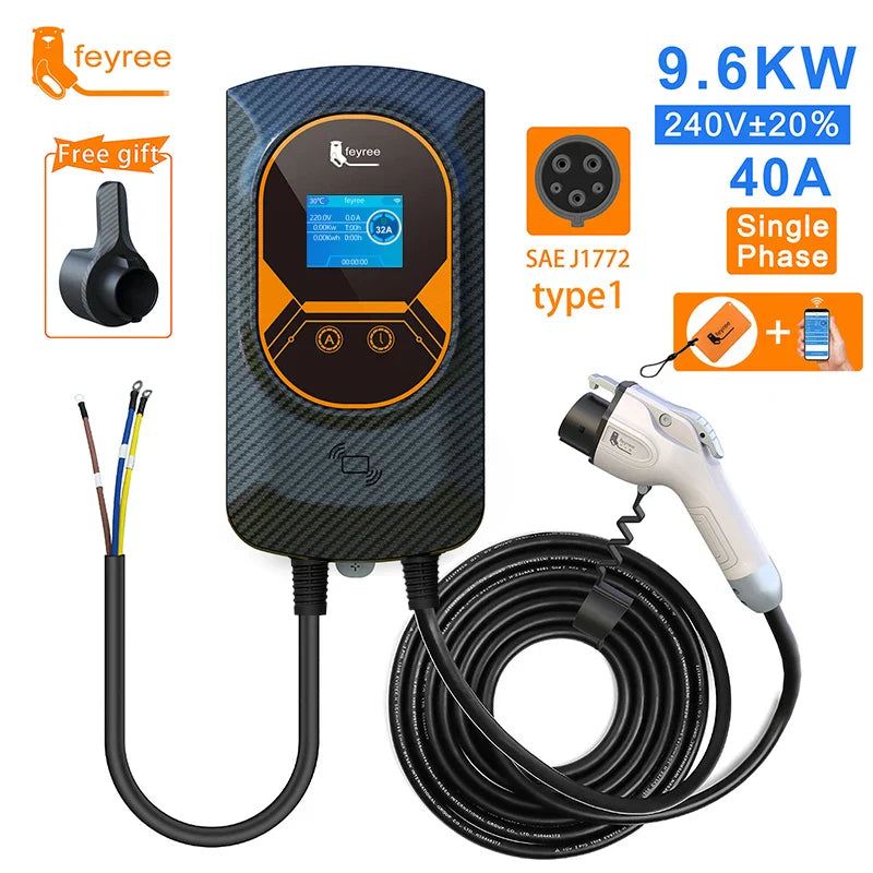 feyree EV Charger Type1 EVSE Wallbox 32A 7.6KW 40A 9.6KW 50A 12KW 1Phase j1772 Adapter APP Control for Electric Vehicle Car by 54Grid - Renewable Energy Store