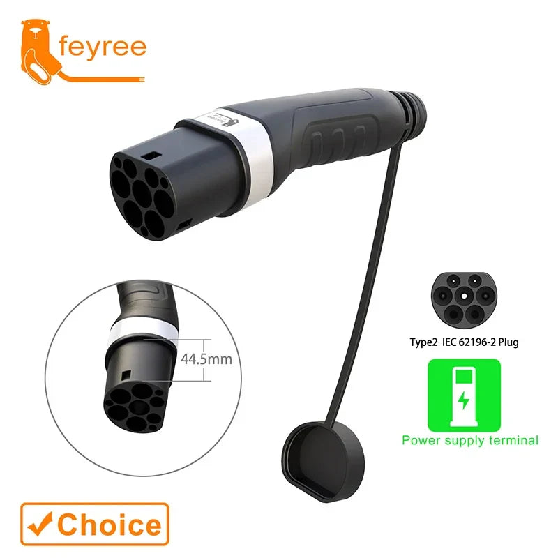 feyree EV Charger Type2 Male Charger Plug for Power Supply Side 16A 32A 1 Phase IEC62196-2 Adapter 11KW 22KW 3Phase Electric Car by 54Grid - Renewable Energy Store