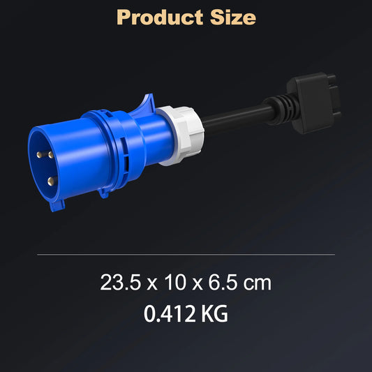 feyree for TS-NACS 3 pin Blue CEE Adapter for Tesla Model S,3,X,Y Gen 2 EV Charger Extension Connector 240V Outlet at 32A 10Inch
