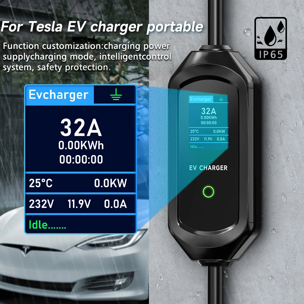 AFYEEV 16A/32A Portable EV Charger For Tesla EVSE Charging Box EU US CEE Plug Electric Car Charger For Tesla Model X/Y/S/3
