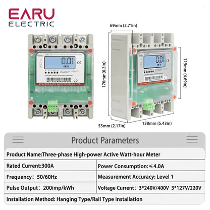 Three Phase 4 Wires 300A 3*220V/380V Multifunctional Direct Wiring High Load Power Energy Meter Monitor Backlight Display RS485