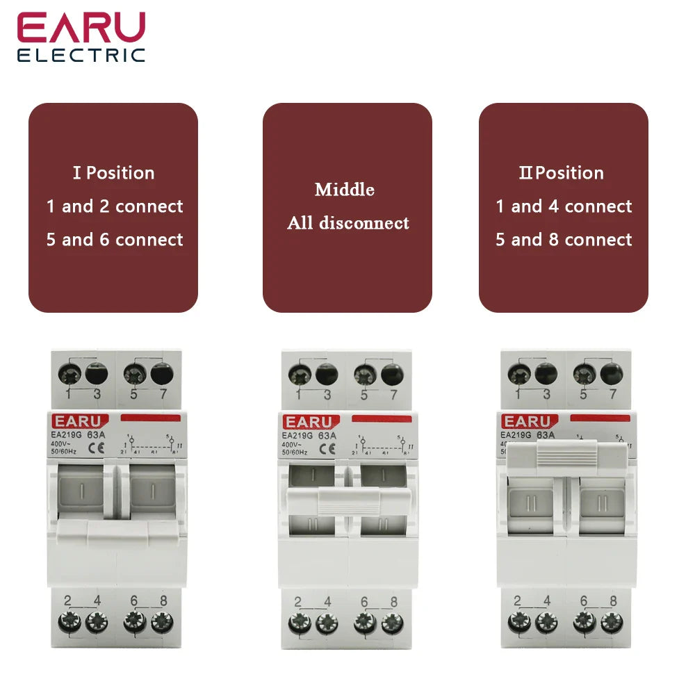 2P 40A 63A MTS Dual Power Manual Transfer Interlock Circuit Breaker Din Rail Isolating Discounnecting Switch by 54Grid - Renewable Energy Store